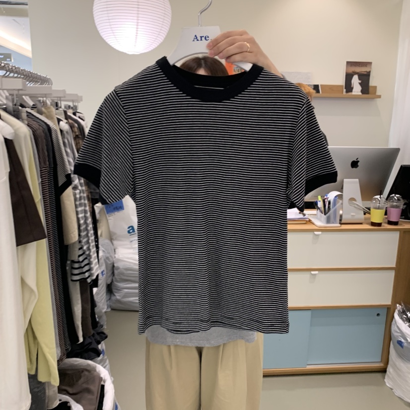 ARE東大門㊣代購女裝新品25秋冬職業休閑熱賣真品人氣T恤條紋ARE YOU/ARET恤圖色2