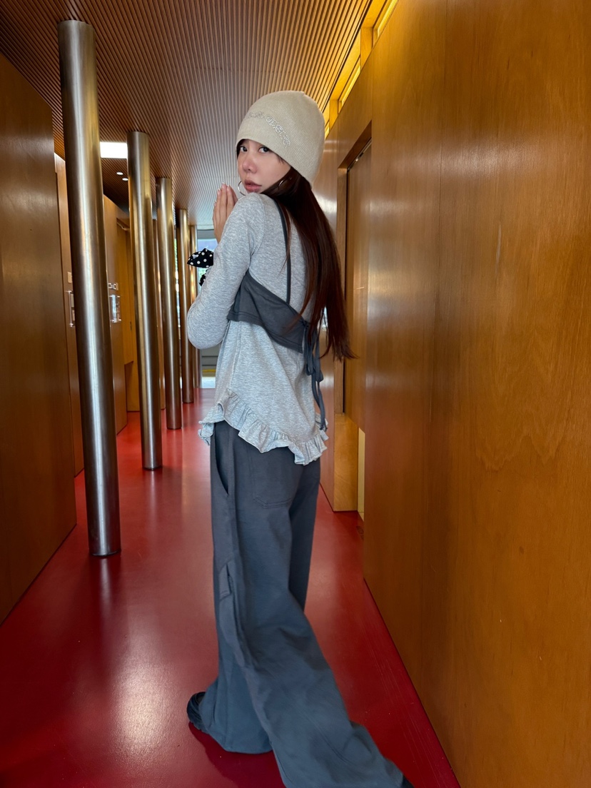 LUMIPLE韓國直郵㊣女士新款休閑推薦套裝荷葉邊兩件套套裝緊身LUMIPLE套裝