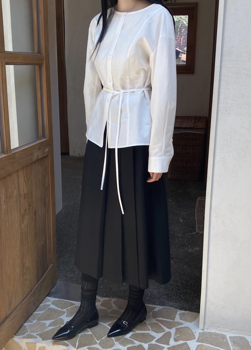 NDE韓國直郵㊣女士新款時尚熱賣職業休閑25秋冬襯衫蕾絲衫含腰繩NDE襯衫/蕾絲衫