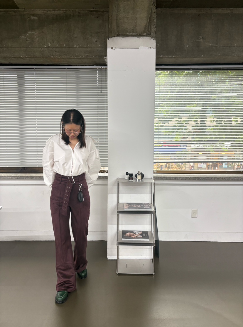 PLATFORM-L韓國直郵㊣女士新品休閑熱賣休閑褲含腰帶絨面革PLATFORM休閑褲