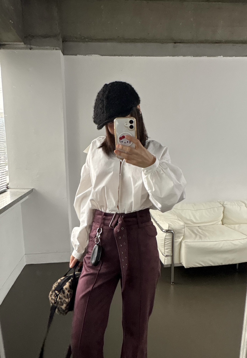 PLATFORM-L韓國直郵㊣女士新品休閑熱賣休閑褲含腰帶絨面革PLATFORM休閑褲