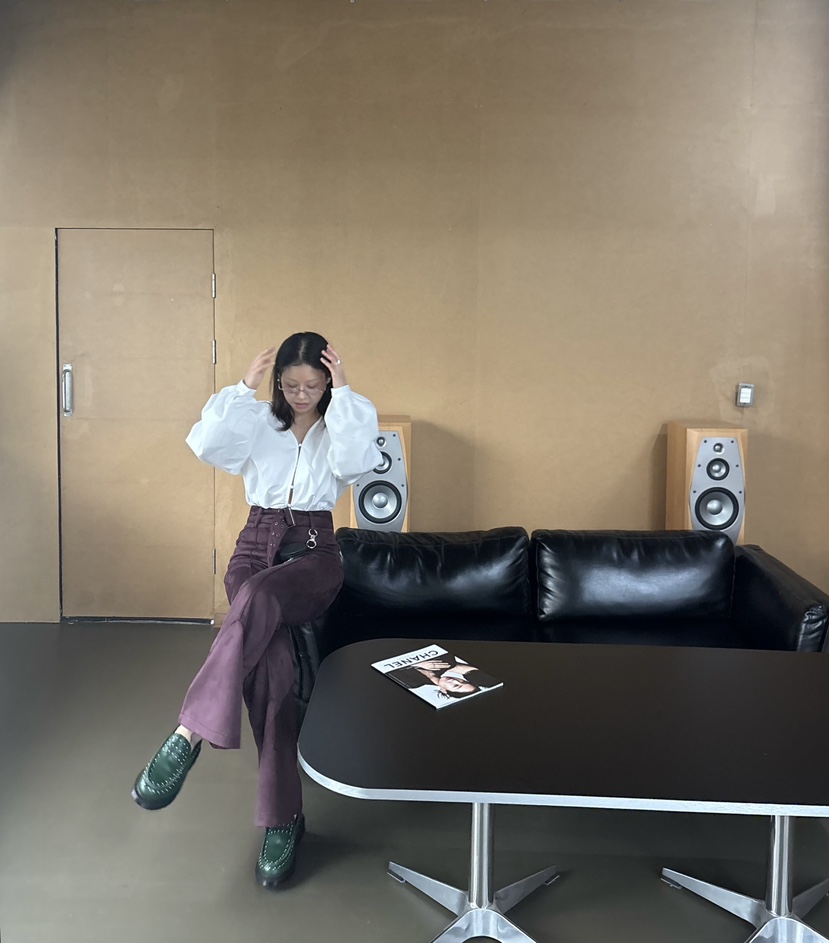 PLATFORM-L韓國直郵㊣女士新品休閑熱賣休閑褲含腰帶絨面革PLATFORM休閑褲