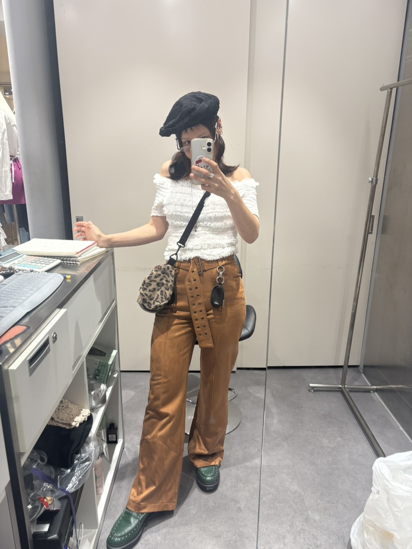 PLATFORM-L韓國直郵㊣女士新品休閑熱賣休閑褲含腰帶絨面革PLATFORM休閑褲