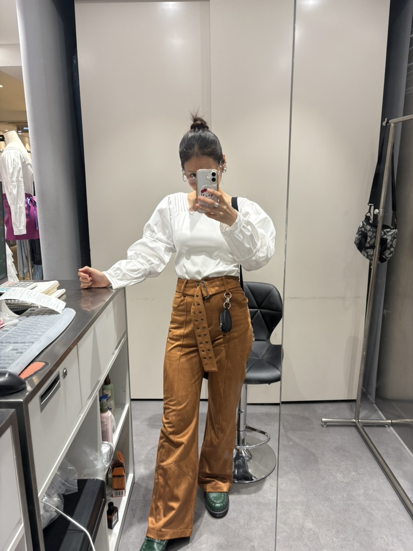 PLATFORM-L韓國直郵㊣女士新品休閑熱賣休閑褲含腰帶絨面革PLATFORM休閑褲