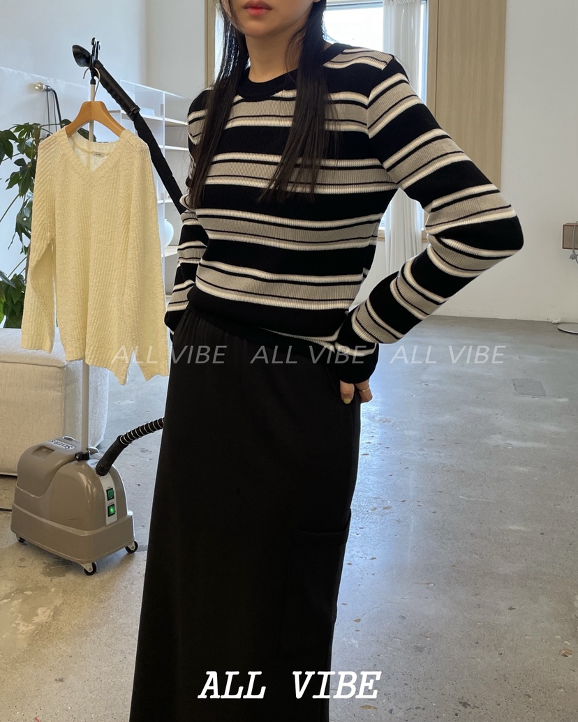 ALLVIBE東大門㊣代購女士新品職業休閑時尚推薦人氣針織衫條紋ALLVIBE針織衫
