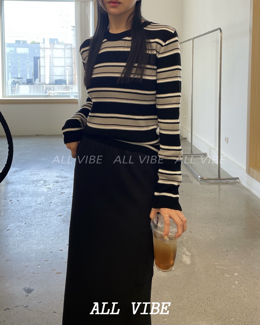 ALLVIBE東大門㊣代購女士新品職業休閑時尚推薦人氣針織衫條紋ALLVIBE針織衫