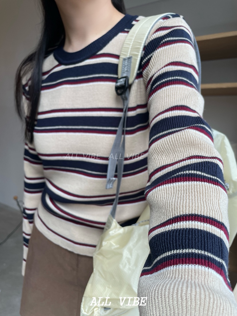 ALLVIBE東大門㊣代購女士新品職業休閑時尚推薦人氣針織衫條紋ALLVIBE針織衫