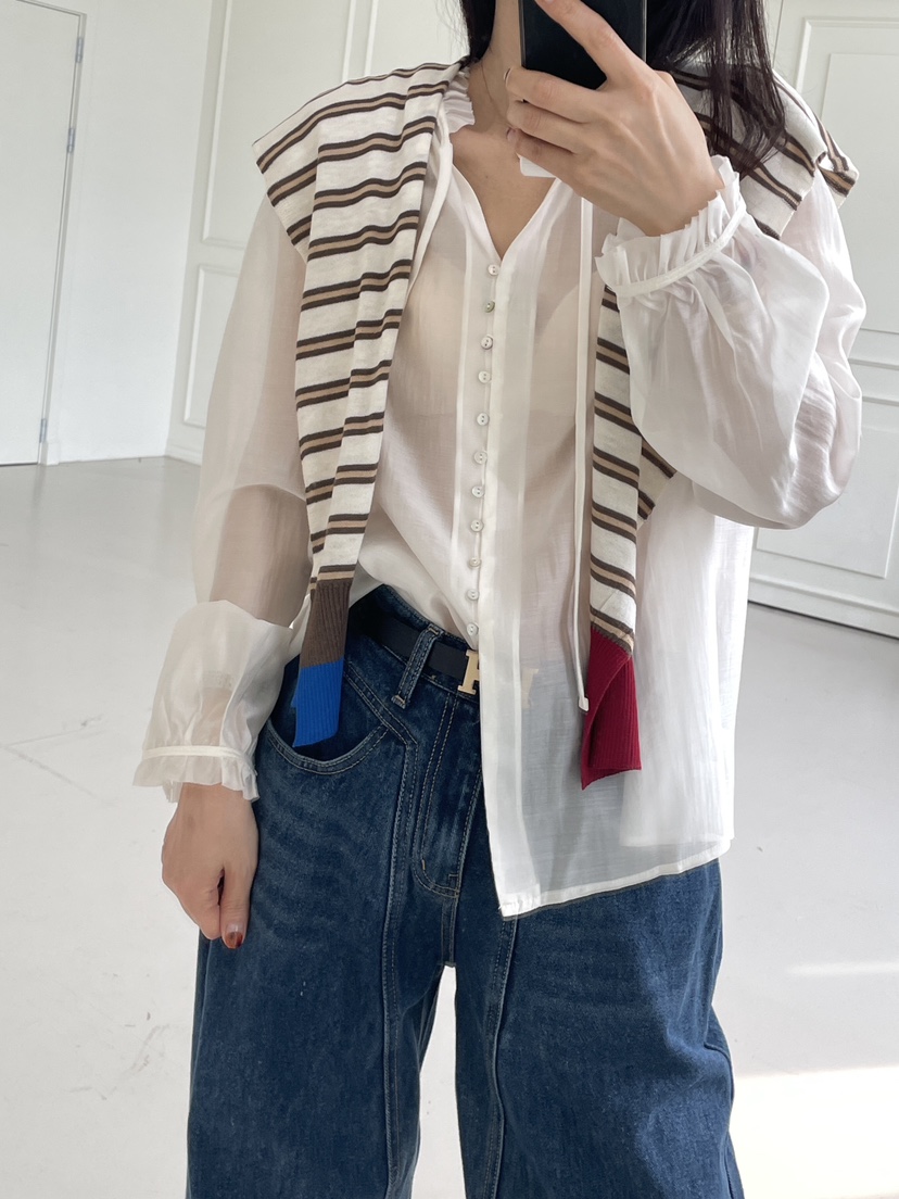 空東大門㊣實拍女裝新品真品職業休閑時尚推薦25秋冬襯衫蕾絲衫CHAHEE襯衫/蕾絲衫