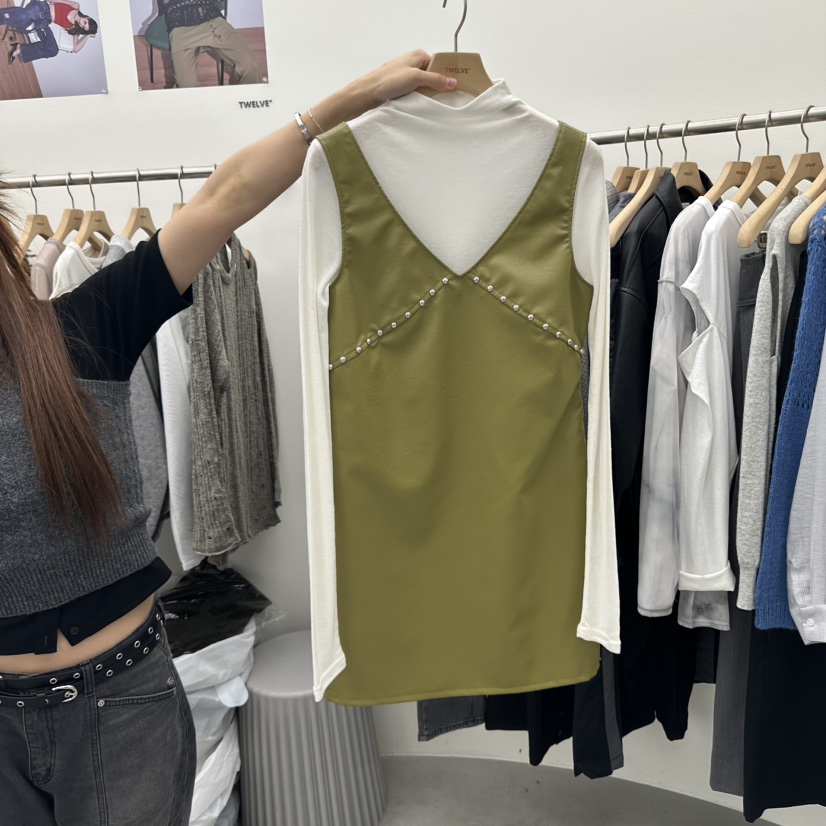TWELVE東大門㊣實拍女士新品熱賣時尚真品連衣裙不含內搭皮革TWELVE連衣裙圖色1
