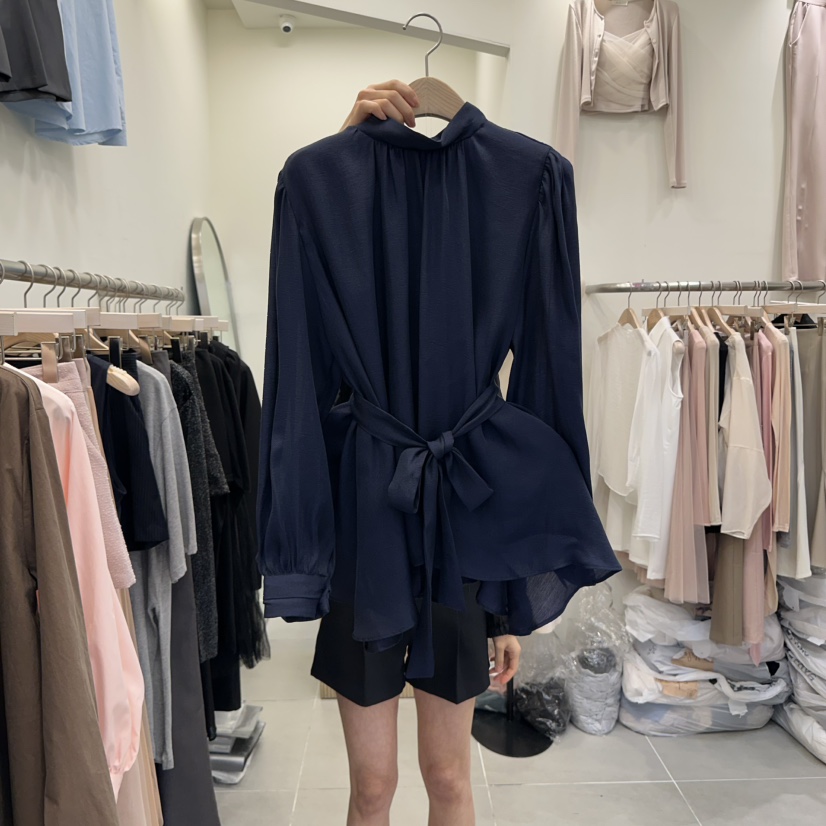 THE LOW東大門㊣直郵女裝新品25秋冬休閑襯衫蕾絲衫含腰帶THE LOW襯衫/蕾絲衫圖色2