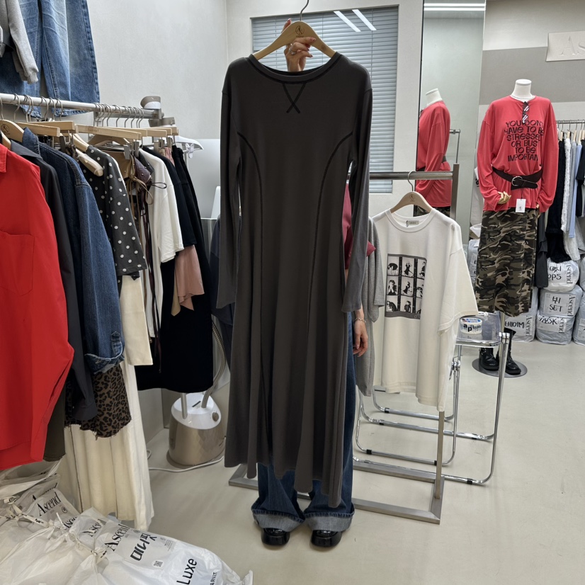 ASCEND韓國直郵㊣女裝新品熱賣25秋冬時尚人氣職業連衣裙超長ASCEND連衣裙圖色2