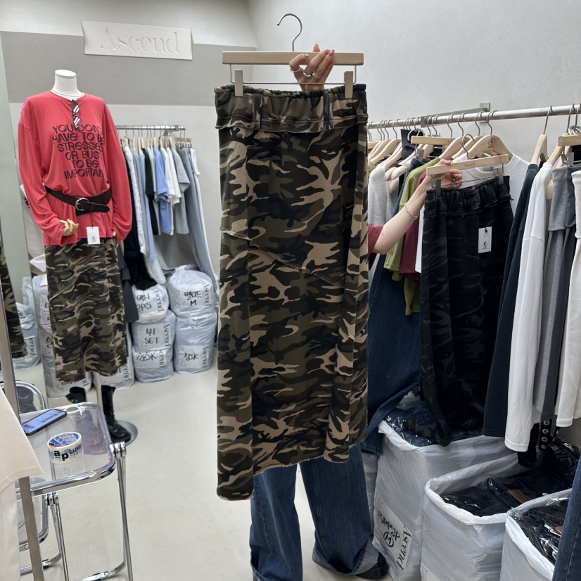 ASCEND韓國直郵㊣女士新品25秋冬熱賣職業時尚真品長裙迷彩ASCEND長裙