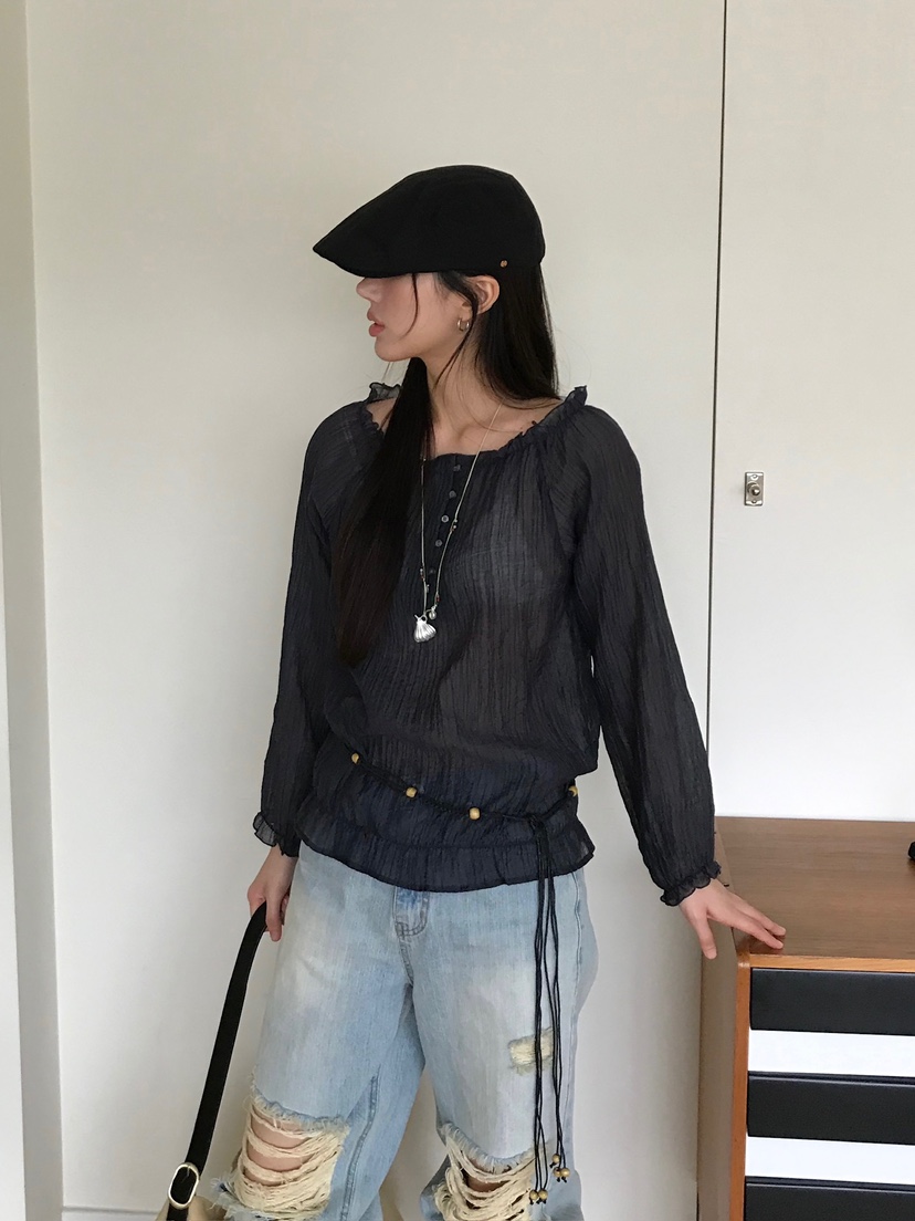 ESCHER東大門㊣代購女裝新款推薦休閑真品襯衫蕾絲衫不含腰帶ESCHER襯衫/蕾絲衫