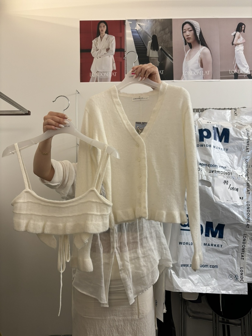 LONDON FLAT韓國代購㊣女士新款休閑職業真品套裝荷葉邊開衫LONDON FLAT套裝