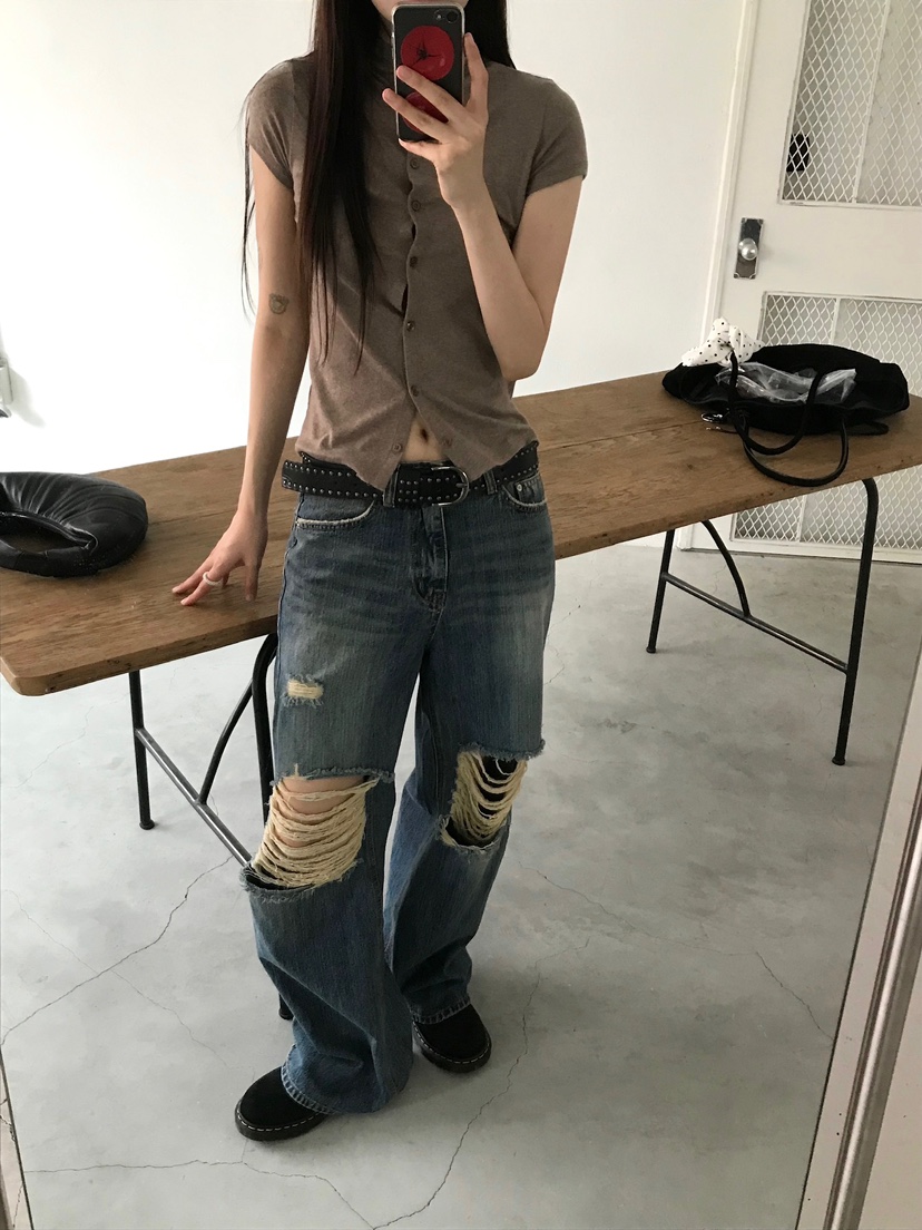 ESCHER東大門㊣代購女士新品時尚人氣休閑推薦牛仔褲竹節紋ESCHER牛仔褲