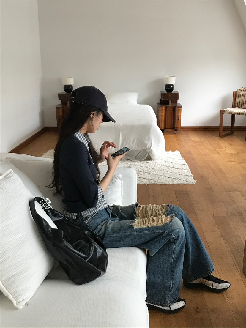 ESCHER東大門㊣代購女士新品時尚人氣休閑推薦牛仔褲竹節紋ESCHER牛仔褲
