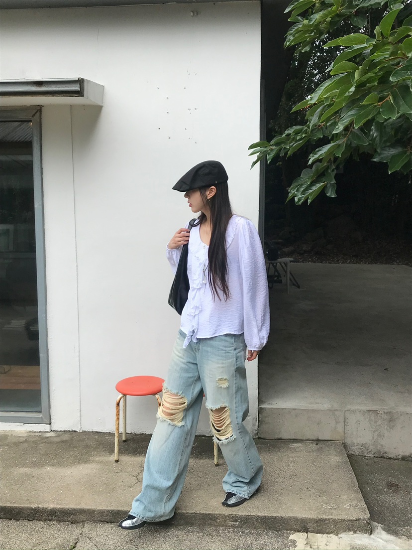 ESCHER東大門㊣代購女士新品時尚人氣休閑推薦牛仔褲竹節紋ESCHER牛仔褲