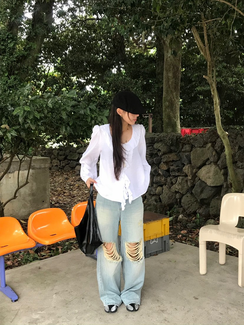 ESCHER東大門㊣代購女士新品時尚人氣休閑推薦牛仔褲竹節紋ESCHER牛仔褲