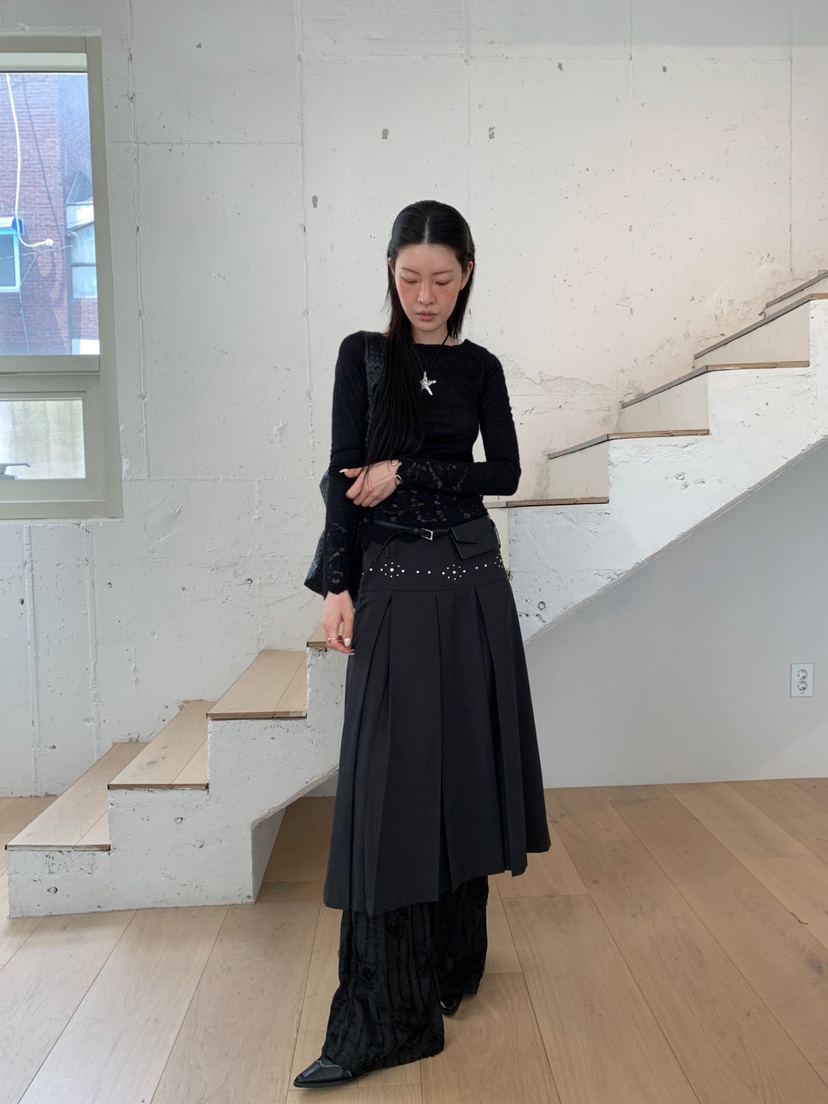 EYEL韓國直郵㊣女裝新品真品職業時尚25秋冬長裙不含腰帶百褶EYEL長裙