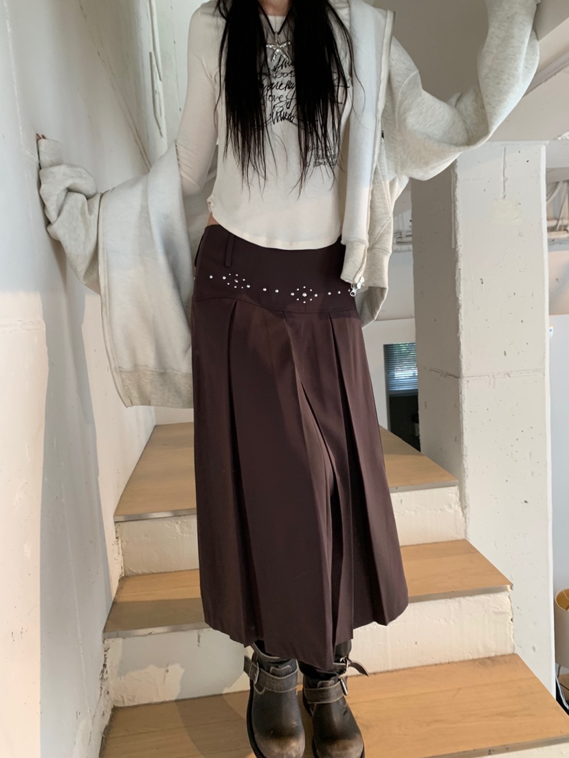 EYEL韓國直郵㊣女裝新品真品職業時尚25秋冬長裙不含腰帶百褶EYEL長裙