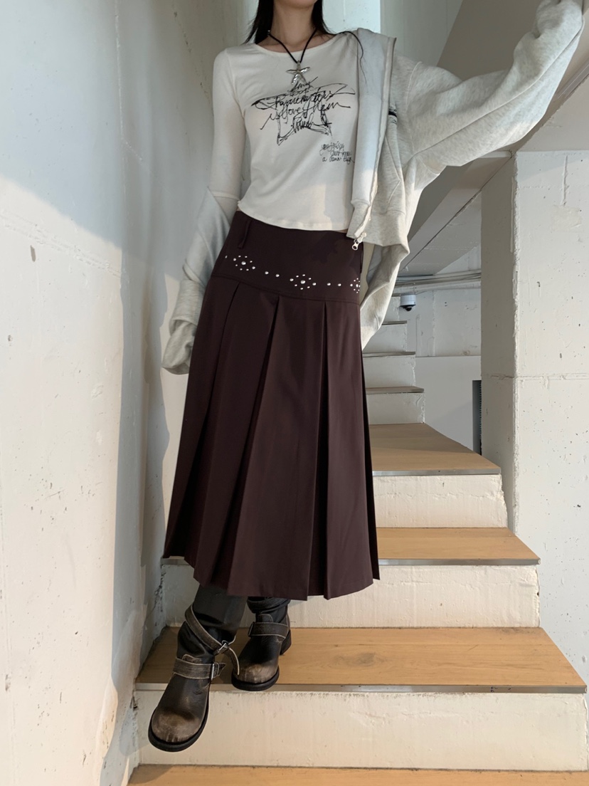 EYEL韓國直郵㊣女裝新品真品職業時尚25秋冬長裙不含腰帶百褶EYEL長裙