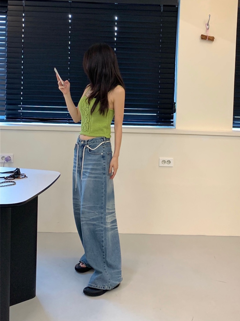 EYEL東大門㊣直郵女士新品休閑真品職業推薦人氣牛仔褲含腰繩EYEL牛仔褲
