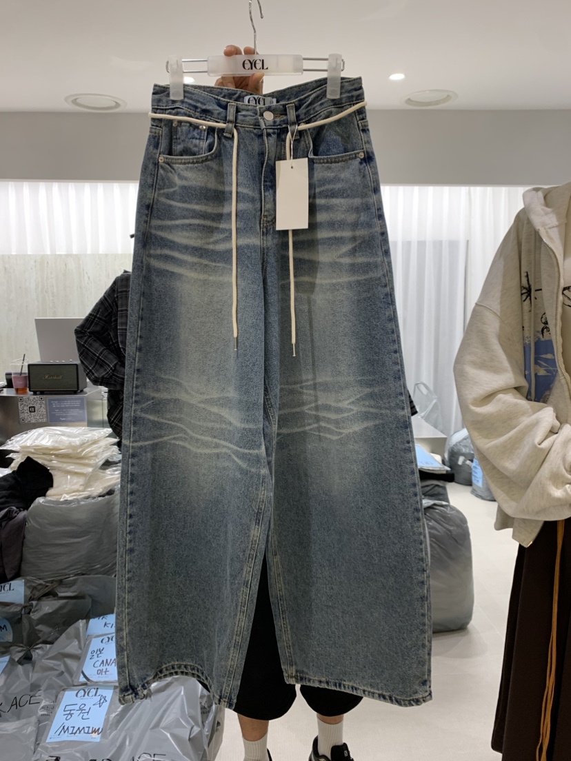 EYEL東大門㊣直郵女士新品休閑真品職業推薦人氣牛仔褲含腰繩EYEL牛仔褲圖色1