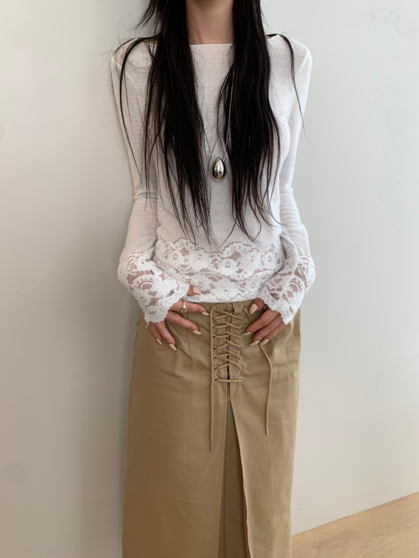 EYEL韓國代購㊣女裝新款人氣熱賣時尚真品推薦休閑長袖T恤蕾絲EYEL長袖T恤