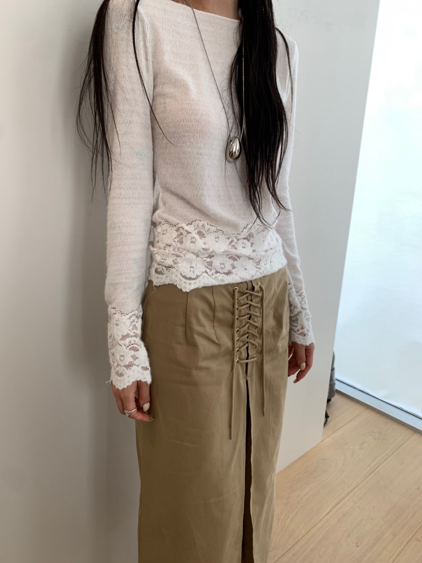 EYEL韓國代購㊣女裝新款人氣熱賣時尚真品推薦休閑長袖T恤蕾絲EYEL長袖T恤
