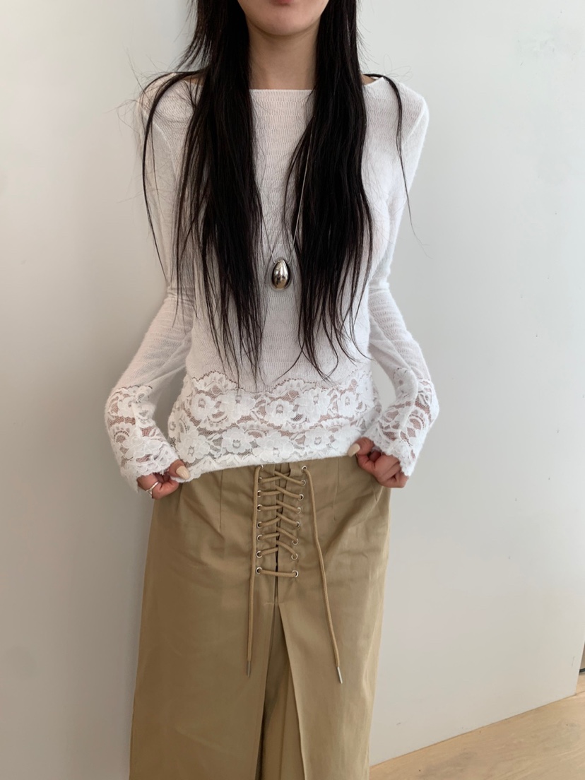 EYEL韓國代購㊣女裝新款人氣熱賣時尚真品推薦休閑長袖T恤蕾絲EYEL長袖T恤