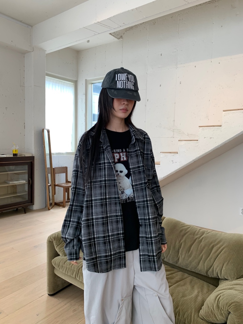 EYEL韓國直郵㊣女士新款人氣熱賣真品時尚襯衫蕾絲衫格紋寬松EYEL襯衫/蕾絲衫
