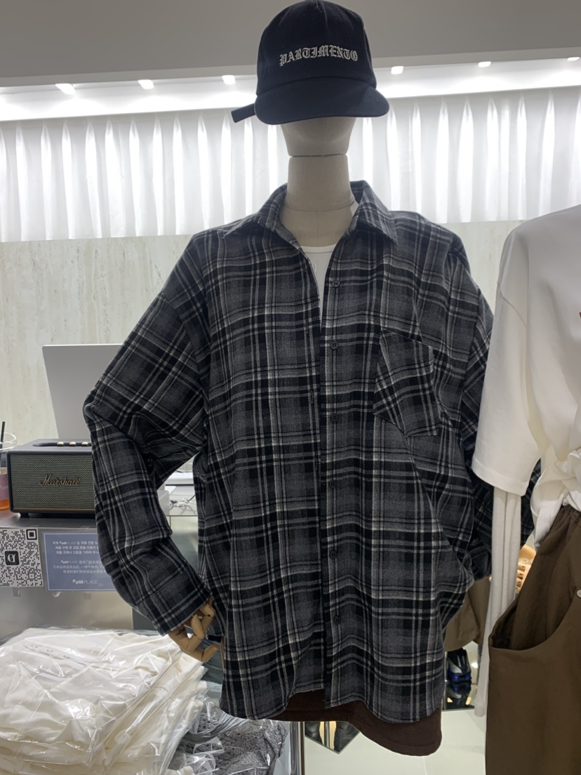 EYEL韓國直郵㊣女士新款人氣熱賣真品時尚襯衫蕾絲衫格紋寬松EYEL襯衫/蕾絲衫圖色1