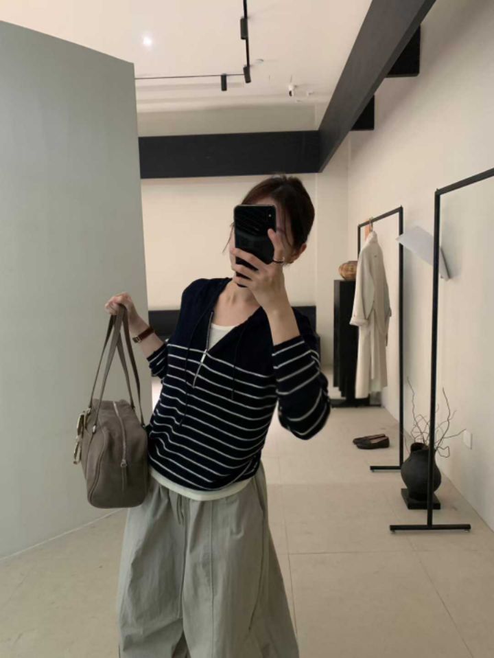 STAY HERE東大門㊣直郵女士新品休閑職業真品針織衫拉鏈連帽STAY HERE針織衫