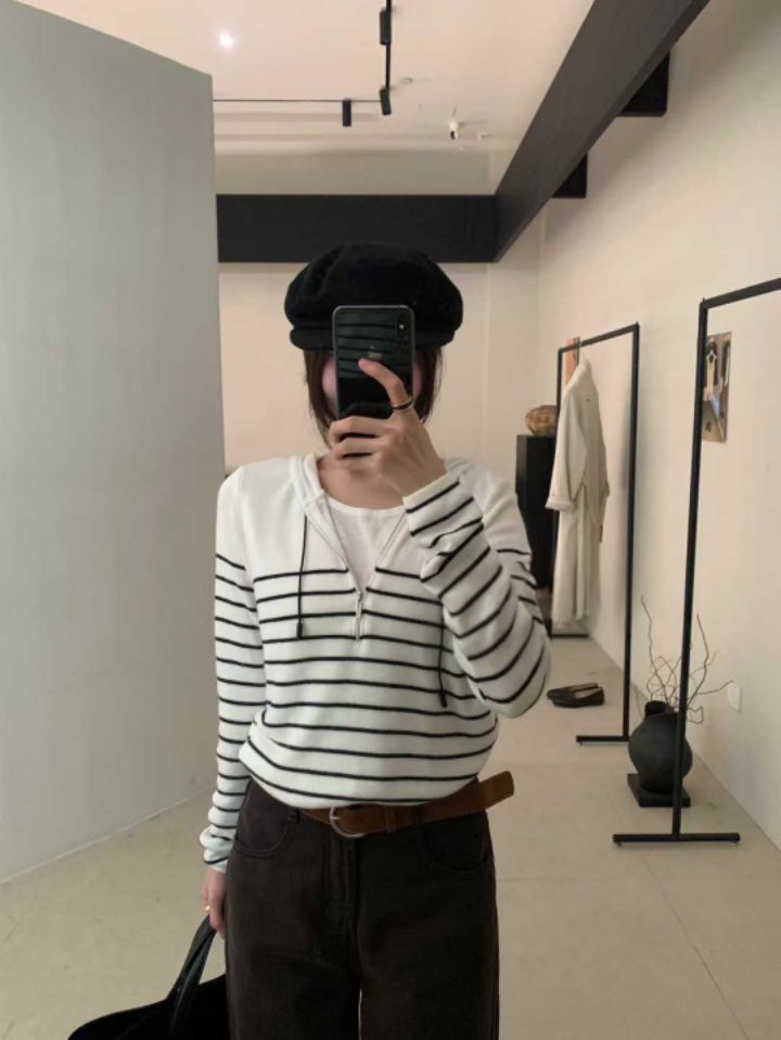 STAY HERE東大門㊣直郵女士新品休閑職業真品針織衫拉鏈連帽STAY HERE針織衫
