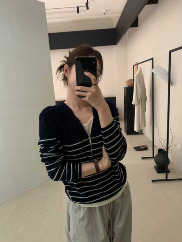 STAY HERE東大門㊣直郵女士新品休閑職業真品針織衫拉鏈連帽STAY HERE針織衫圖色1