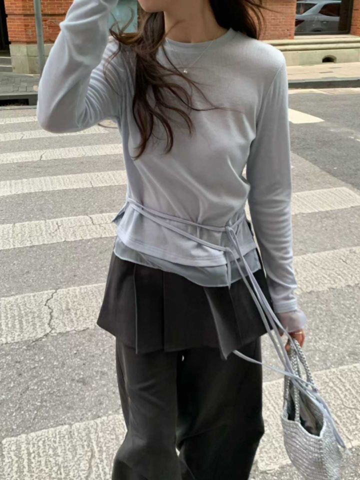 STAY HERE東大門㊣代購女士新品熱賣真品推薦針織衫雪紡褶皺STAY HERE針織衫圖色2