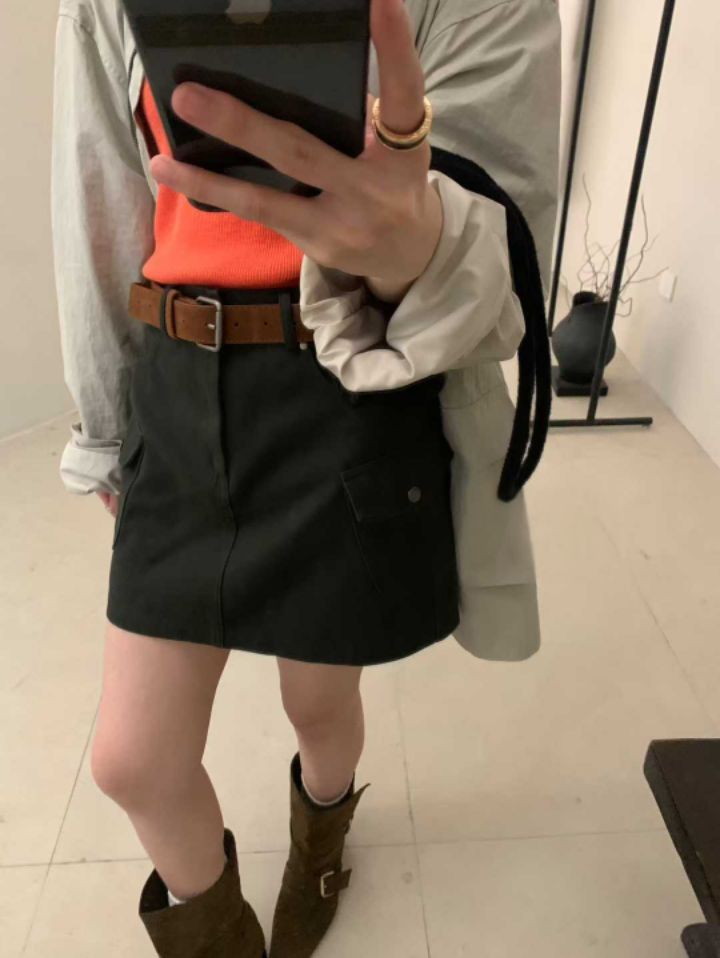 STAY HERE東大門㊣代購女士新款職業休閑人氣短裙含腰帶套裝STAY HERE短裙