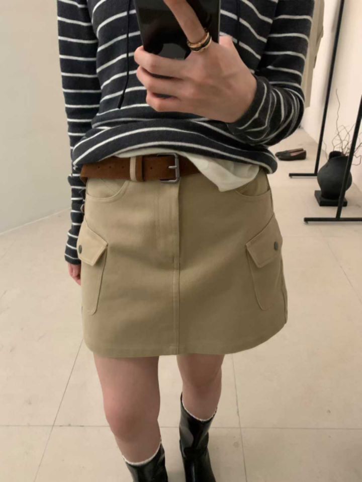 STAY HERE東大門㊣代購女士新款職業休閑人氣短裙含腰帶套裝STAY HERE短裙