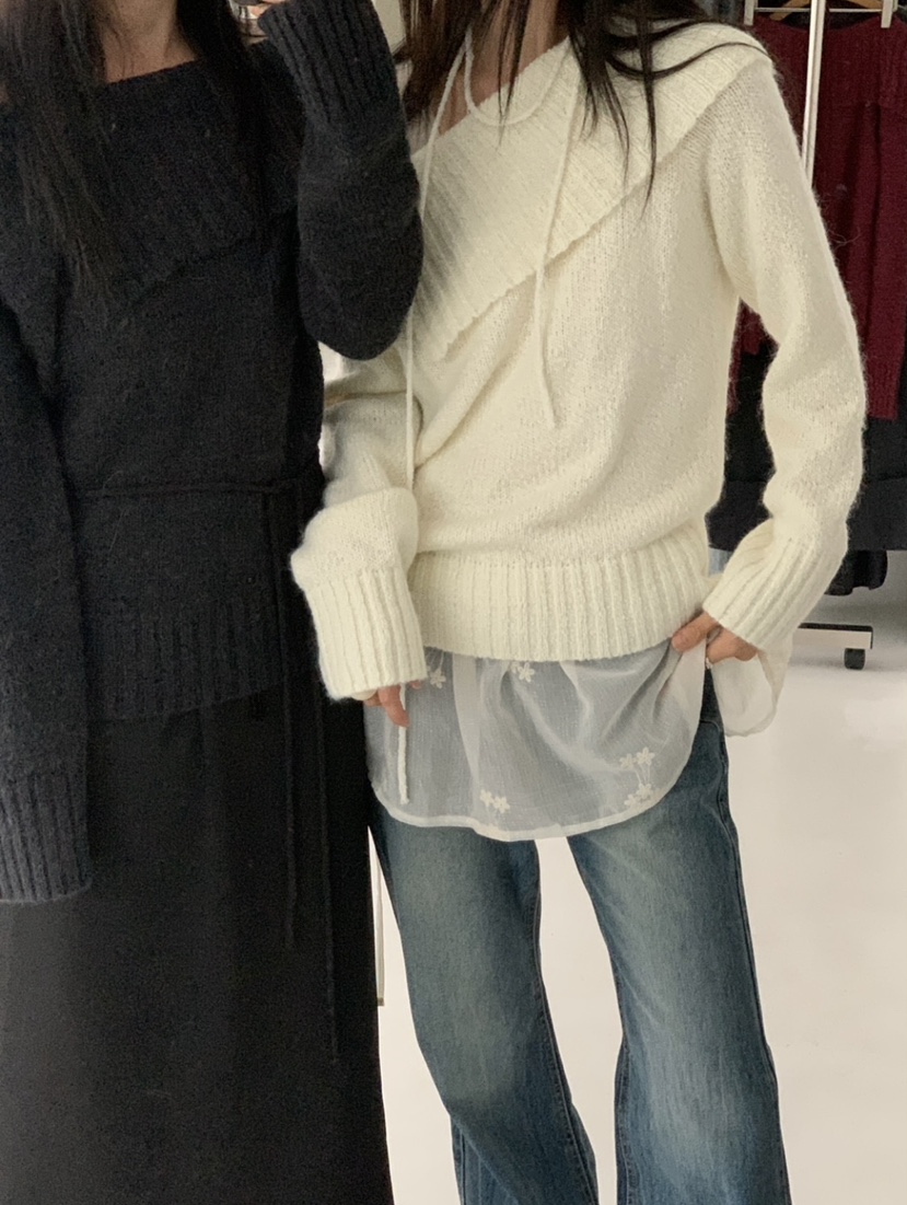 VAARA東大門㊣代購女士新款休閑推薦25秋冬時尚熱賣針織衫露肩VAARA針織衫