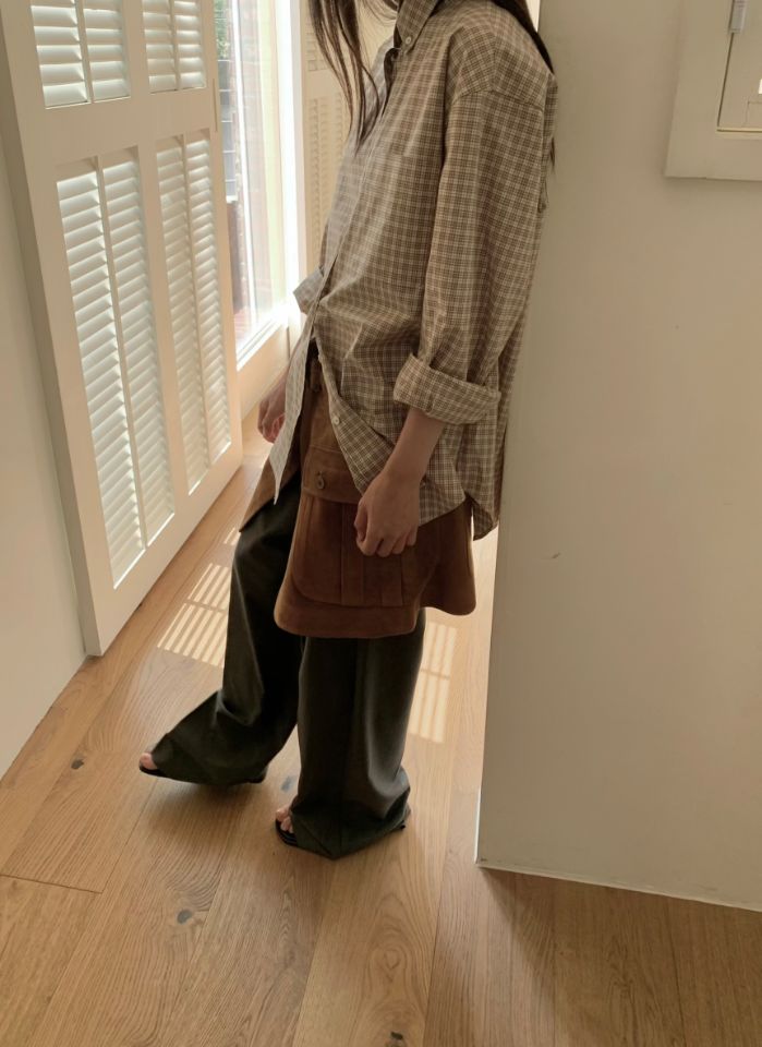 MARE東大門㊣直郵女士新品真品職業25秋冬短裙含腰帶絨面革口袋MARE短裙