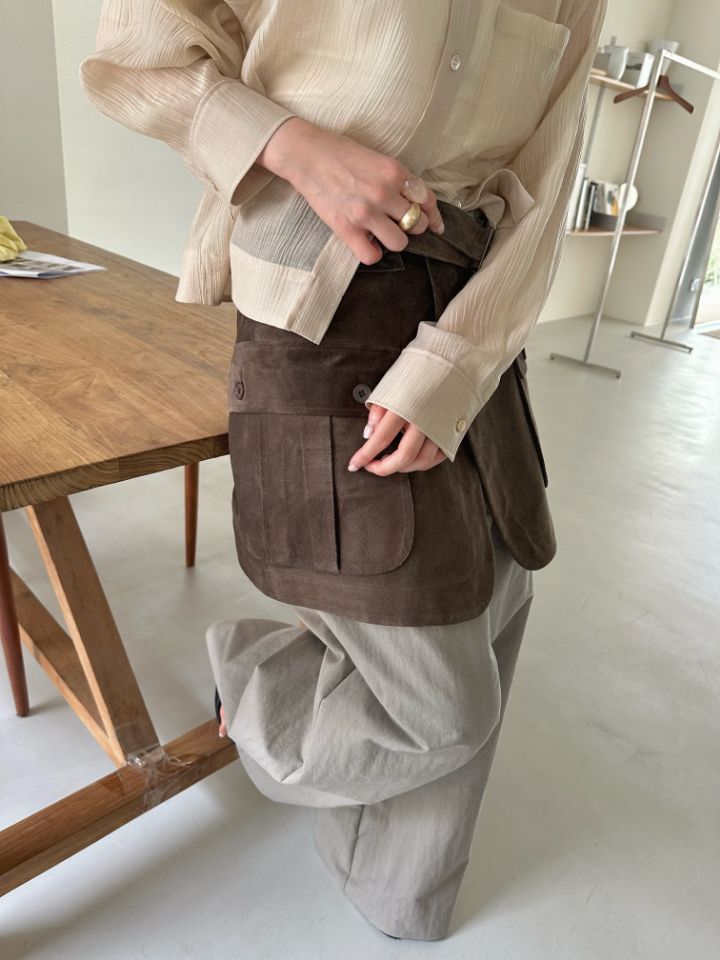 MARE東大門㊣直郵女士新品真品職業25秋冬短裙含腰帶絨面革口袋MARE短裙