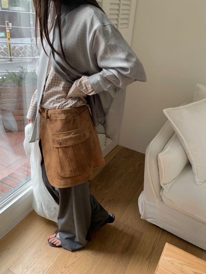 MARE東大門㊣直郵女士新品真品職業25秋冬短裙含腰帶絨面革口袋MARE短裙