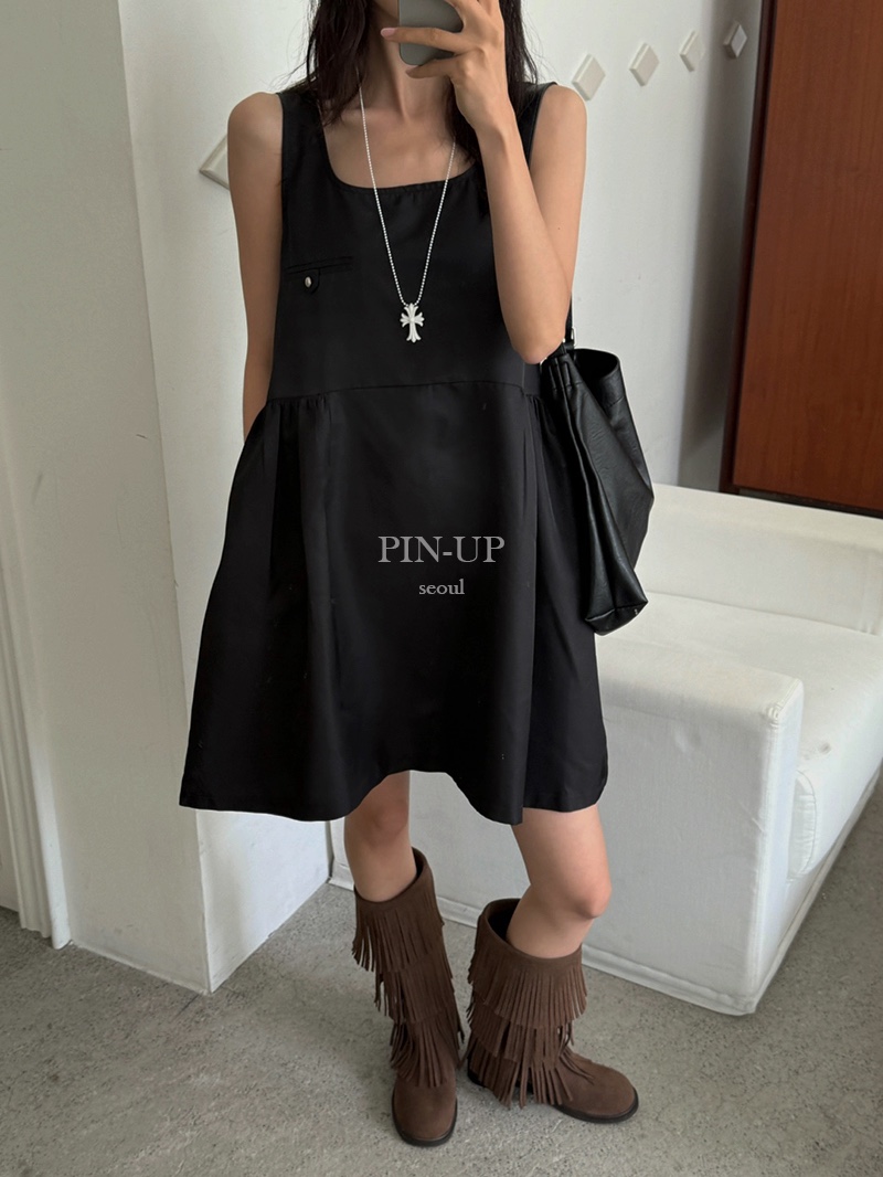 PIN-UP東大門㊣實拍女裝新款熱賣人氣休閑職業真品連衣裙褶皺PIN-UP連衣裙圖色1