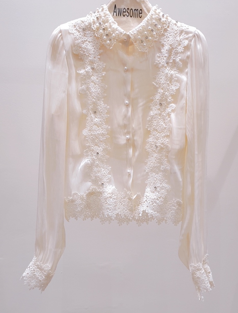 AWESOME-P東大門㊣直郵女士新品25秋冬熱賣襯衫蕾絲衫珍珠領AWESOME-P襯衫/蕾絲衫圖色1