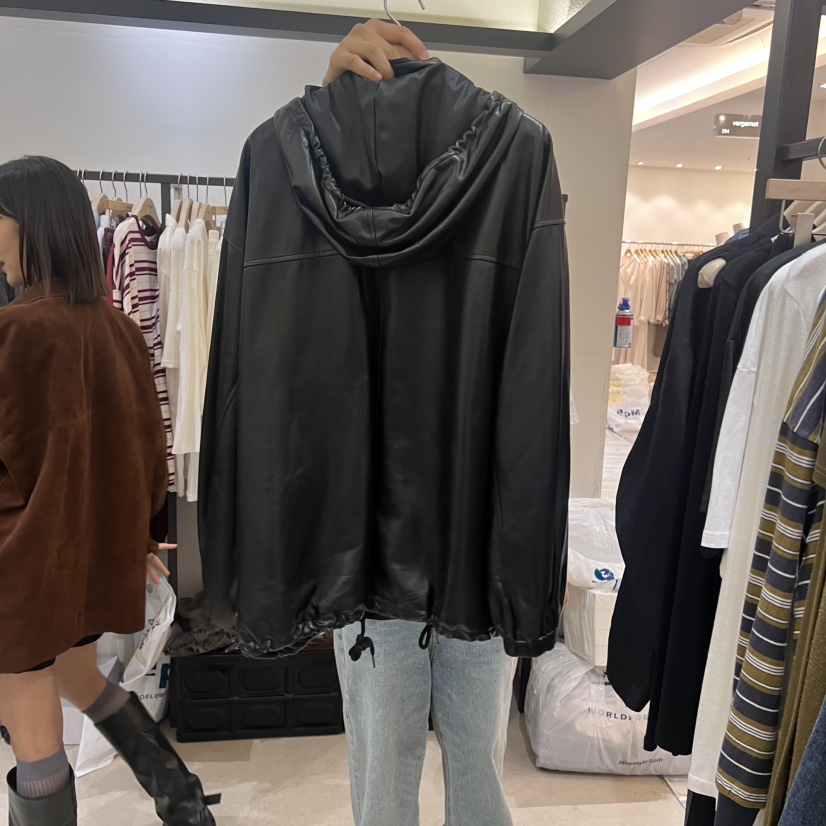 SELF SERVICE韓國直郵㊣女裝新款25秋冬時尚推薦皮衣羊皮連帽SELF SERVICE皮衣