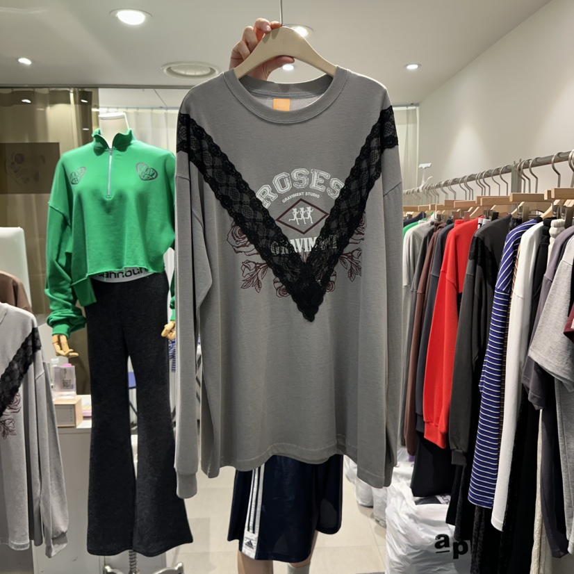 THE LOT韓國代購㊣女裝新品時尚職業熱賣休閑25秋冬長袖T恤蕾絲THE LOT/ LOT長袖T恤