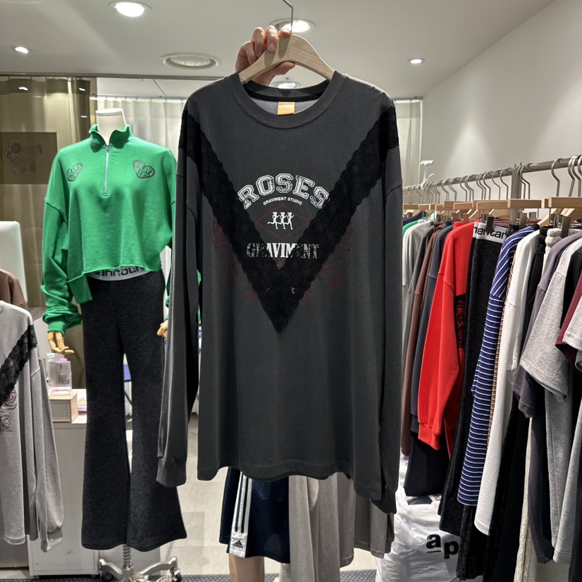 THE LOT韓國代購㊣女裝新品時尚職業熱賣休閑25秋冬長袖T恤蕾絲THE LOT/ LOT長袖T恤圖色2