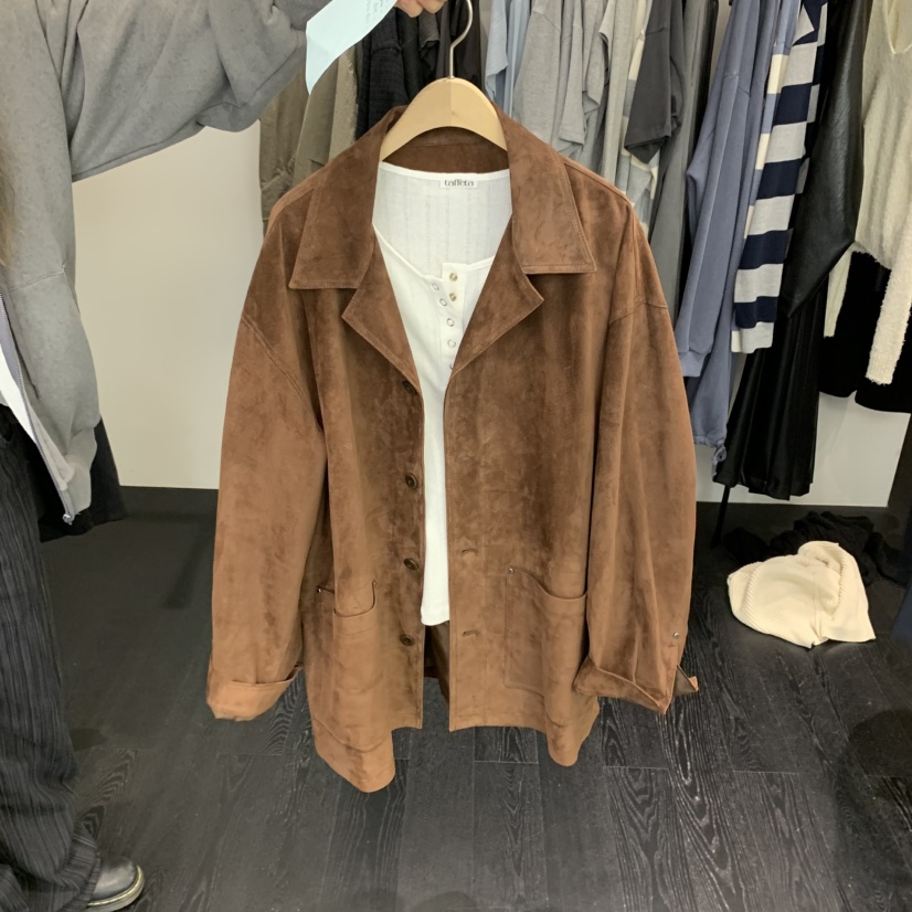TAFFETA東大門㊣代購女裝新品25秋冬職業夾克不含內搭絨面革TAFFETA夾克圖色2