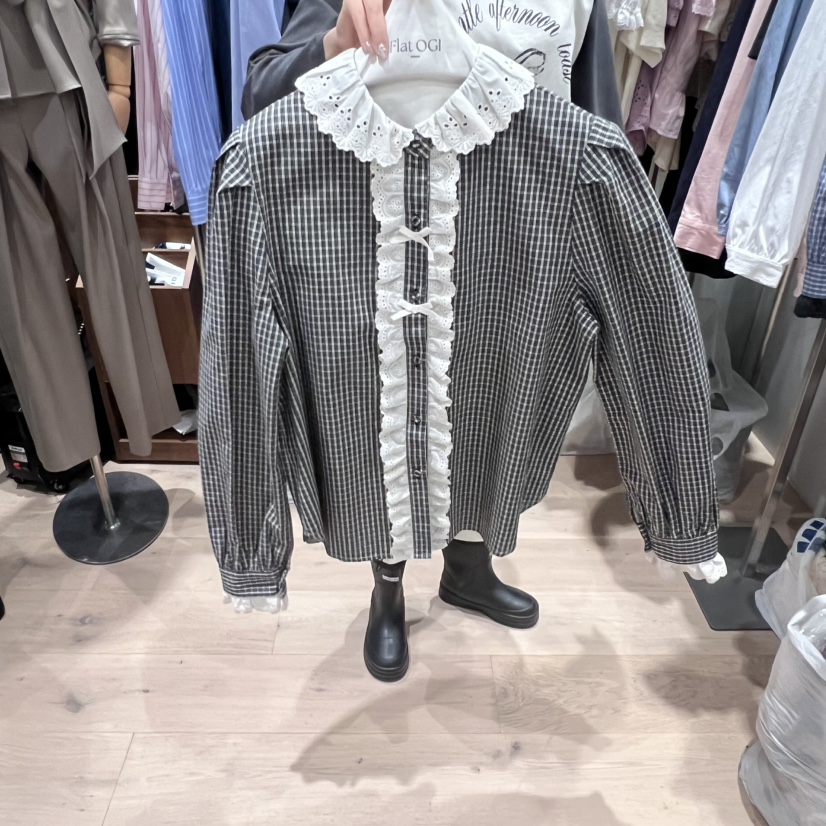 OGI東大門㊣代購女士新品職業推薦時尚25秋冬休閑襯衫蕾絲衫FLat OGI襯衫/蕾絲衫圖色2