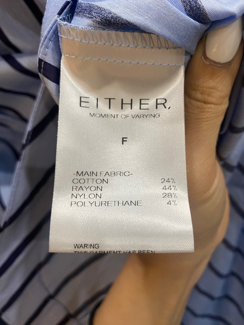 EITHER韓國直郵㊣女士新款職業25秋冬時尚襯衫蕾絲衫條紋鏤空EITHER襯衫/蕾絲衫